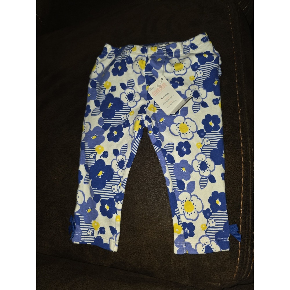 Gymboree layette line baby girl blue floral‎ leggings size 6 12 months nwt